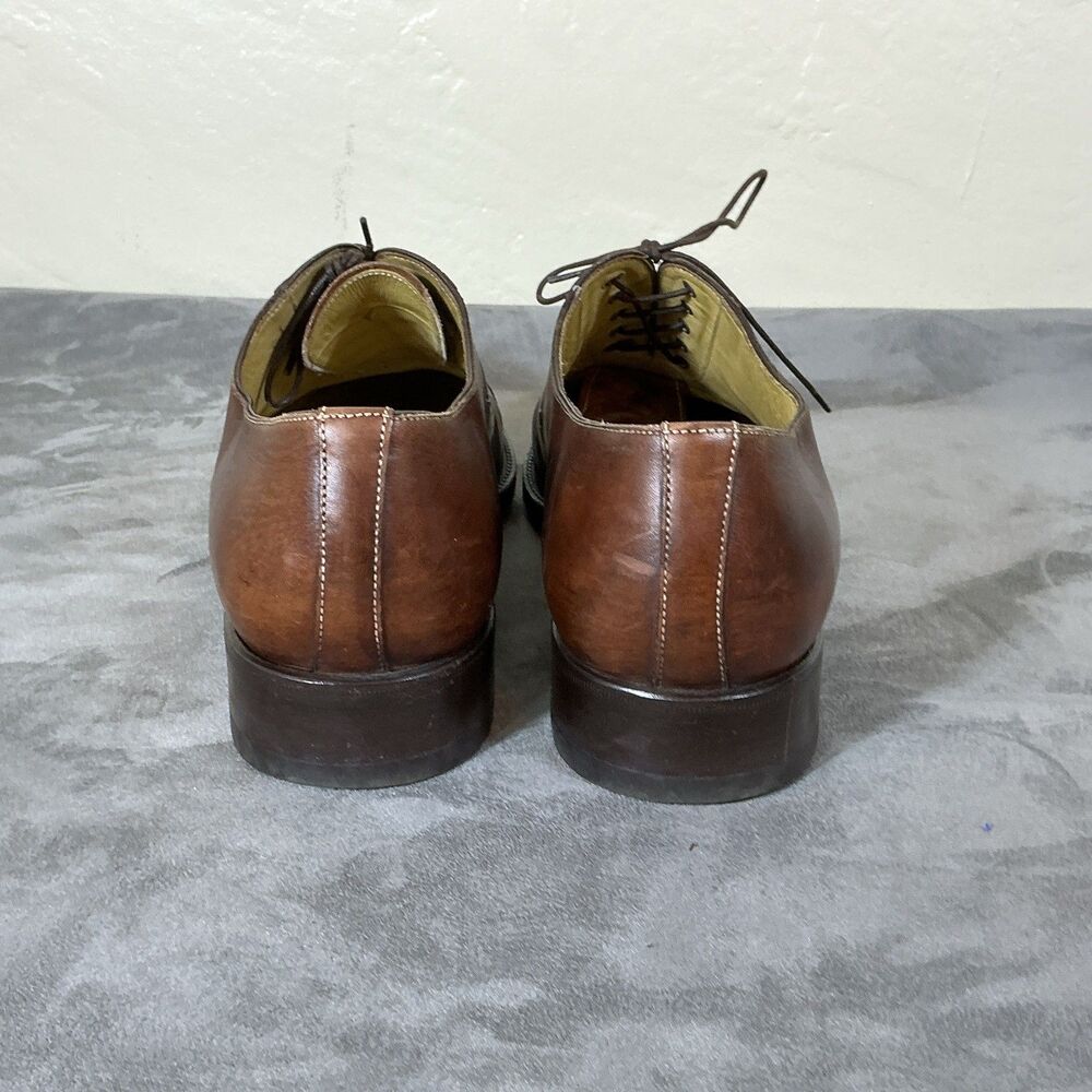 Santoni Cognac Cap Toe Dress Shoes Oxford 12 D Hand Made Luxury Footwear Men’s - Picture 6 of 10